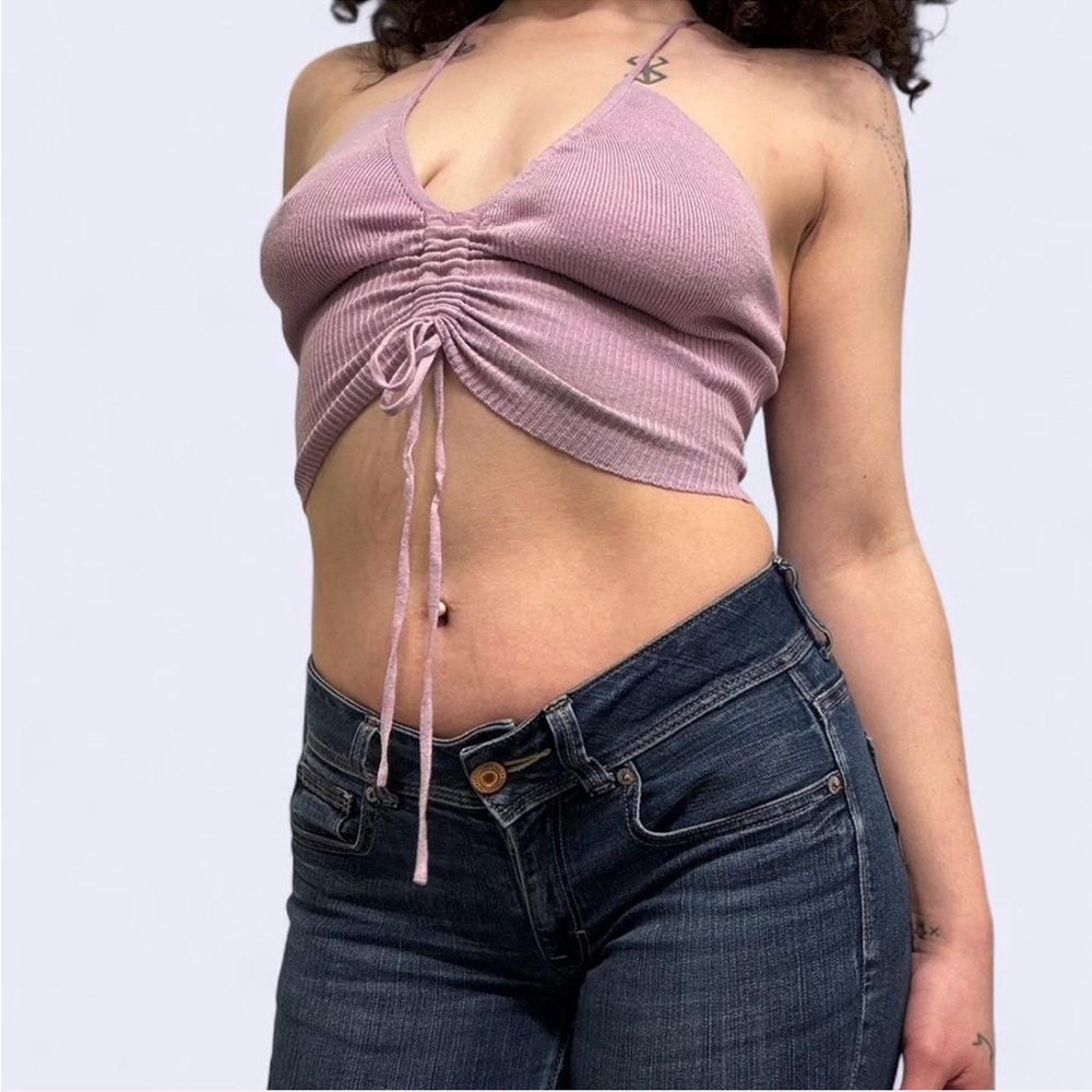 Aster Lavender Knit Ruched Halter Top - XS